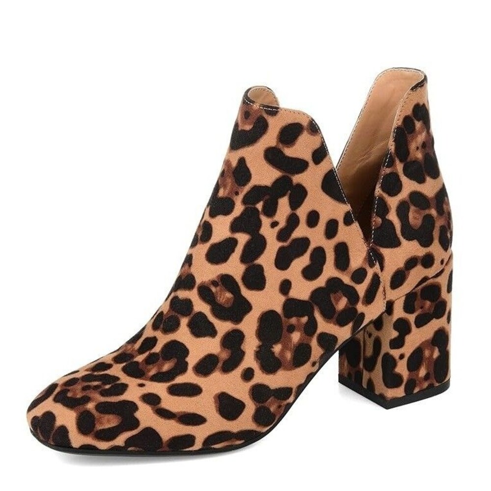 Journee Collection Womens 8 M Leopard Gwenn Block Heel Ankle Booties NIB KV3